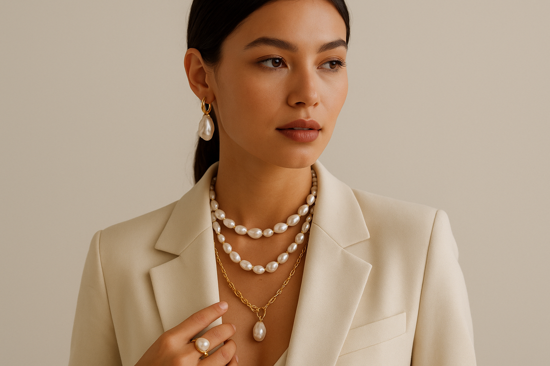 Elegant Indian woman showcasing versatile jewelry pieces perfect for office to party transitions, featuring Oplique By Vineeta designs