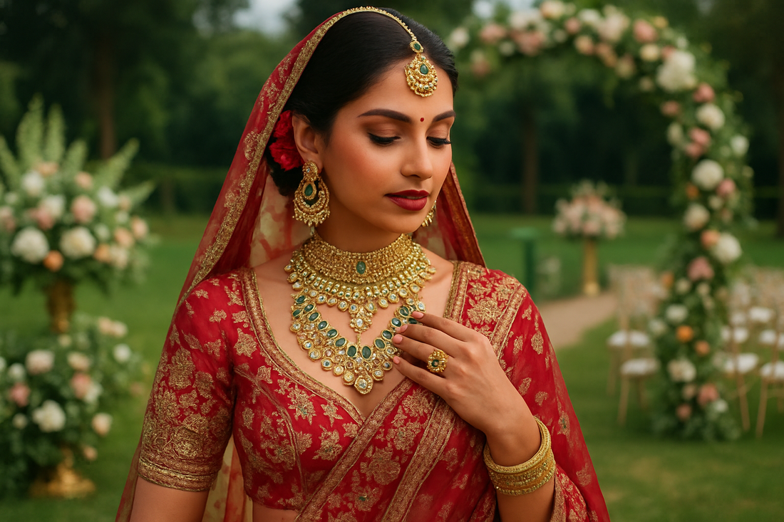 Bridal wearing Oplique By Vineeta’s wedding jewelry essentials