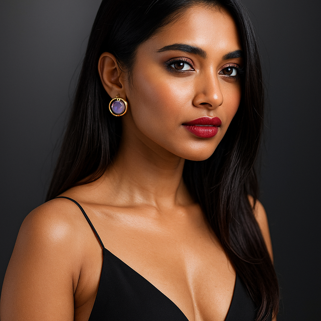 Oplique By Vineeta Golden Stainless Steel Lavender Gloss Dome Stud Earrings – Anti-Tarnish